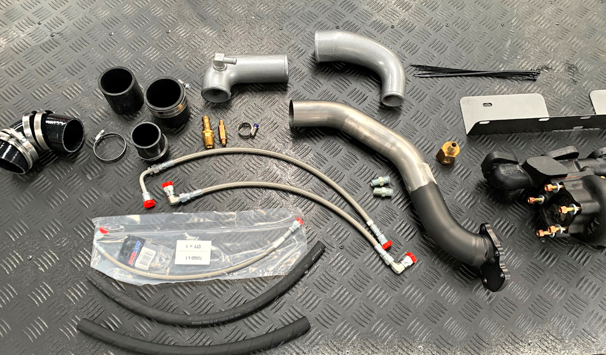 Turbo kit parts ready to be fitted to a 1999 Nissan Navara